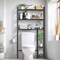 33" Extended Over The Toilet Storage Rack - Freestanding Bathroom Organizer with Adjustable Shelves, Hooks, Industrial Metal & Wood Design, Black - Easy Assembly